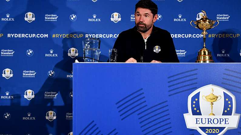 8 January 2019; Padraig Harrington of Ireland with the Ryder Cup trophy after a press conference where he was announced as European Ryder Cup Captain for the 2020 Ryder Cup matches which take place at Whistling Straits, USA, at the Wentworth Club in Surrey, England. Photo by Brendan Moran/Sportsfile