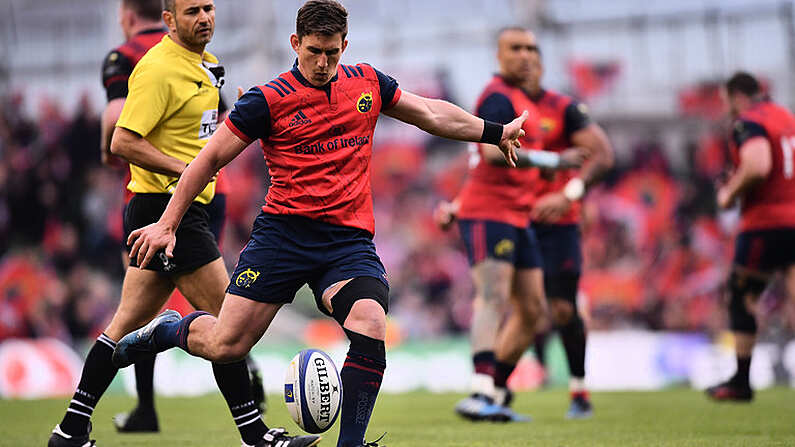 22 April 2017; Ian Keatley of Munster kicks a drop goal conversion during the European Rugby Champions Cup Semi-Final match between Munster and Saracens at the Aviva Stadium in Dublin. Photo by Ramsey Cardy/Sportsfile