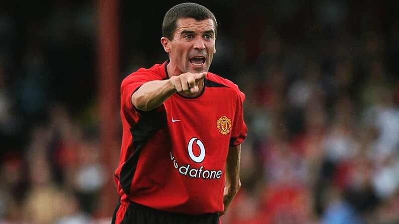 20 July 2002;  Manchester United captain Roy Keane points the way during the game. Shelbourne v Manchester United, Pre-season friendly, Tolka Park, Dublin. Soccer. Picture credit; David Maher / SPORTSFILE *EDI*