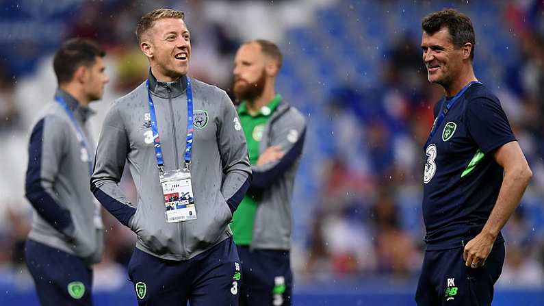 28 May 2018; Shane Supple and Republic of Ireland assistant manager Roy Keane prior to the International Friendly match between France and Republic of Ireland at Stade de France in Paris, France. Photo by Stephen McCarthy/Sportsfile