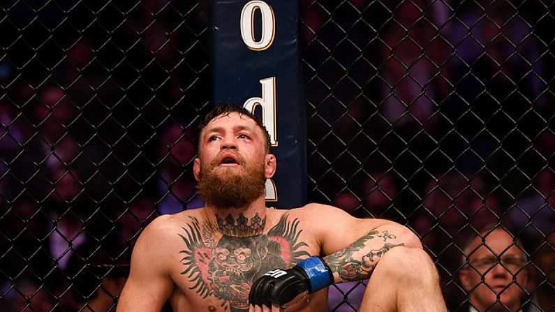 6 October 2018; Conor McGregor following defeat to Khabib Nurmagomedov in their UFC lightweight championship fight during UFC 229 at T-Mobile Arena in Las Vegas, Nevada, USA. Photo by Stephen McCarthy/Sportsfile