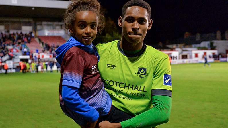 8 October 2018; William Hondermarck of Drogheda United with his brother Michael after the SSE Airtricity League Promotion / Relegation Play-off Series 2nd leg match between Shelbourne and Drogheda United at Tolka Park in Dublin. Photo by Piaras O Midheach/Sportsfile