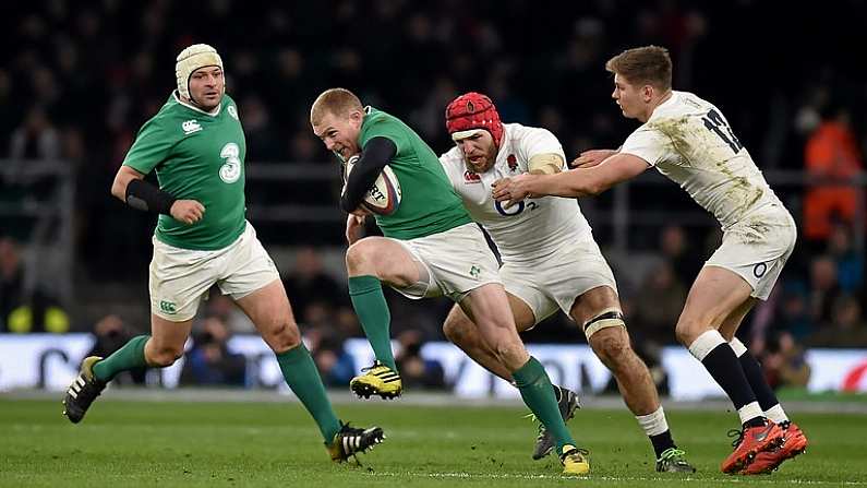 27 February 2016; Keith Earls, Ireland, is tackled by James Haskell, England. RBS Six Nations Rugby Championship, England v Ireland. Twickenham Stadium, Twickenham, London, England. Picture credit: Brendan Moran / SPORTSFILE