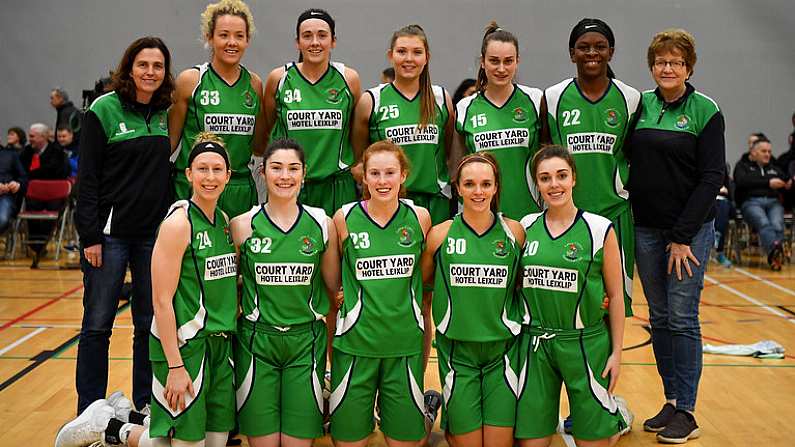 12 January 2019; The Courtyard Liffey Celtics team prior to the Hula Hoops Womens Paudie OConnor National Cup semi-final match between DCU Mercy and Courtyard Liffey Celtics at the Mardyke Arena UCC in Cork. Photo by Brendan Moran/Sportsfile