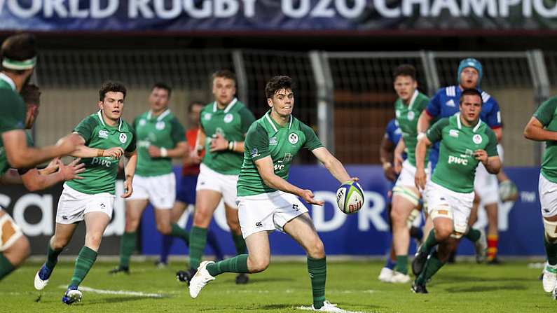 30 May 2018; Harry Byrne of Ireland during the World Rugby U20 Championship 2018 Pool C match between France and Ireland at the Stade Aime Giral in Perpignan, France. Photo by Sportsfile