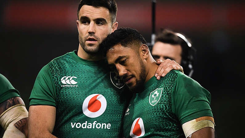 2 February 2019; Conor Murray, left, and Bundee Aki of Ireland following the Guinness Six Nations Rugby Championship match between Ireland and England in the Aviva Stadium in Dublin. Photo by David Fitzgerald/Sportsfile