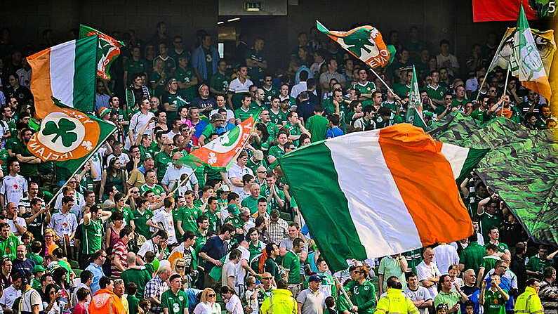 26 May 2012; Ireland supporters celebrate after the game. Senior International Friendly, Republic of Ireland v Bosnia & Herzegovina, Aviva Stadium, Lansdowne Road, Dublin. Picture credit: Diarmuid Greene / SPORTSFILE