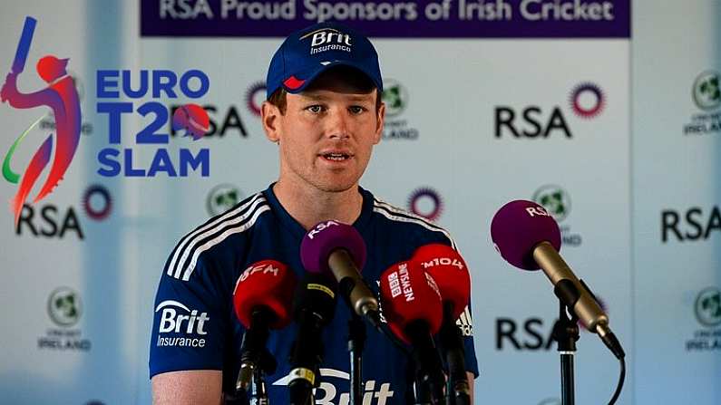 2 September 2013; England captain Eoin Morgan during a press conference ahead of their RSA Challenge One Day International against Ireland on Tuesday.  England Cricket Press Conference, Malahide, Co, Dublin. Picture credit: Paul Mohan / SPORTSFILE