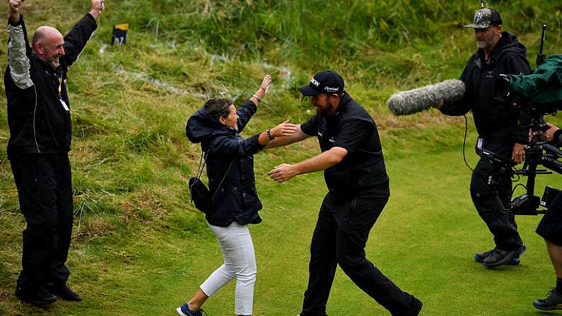 21 July 2019;  Shane Lowry of Ireland celebrates with his parents, Bridget and Brendan, after winning The Open Championship on Day Four of the 148th Open Championship at Royal Portrush in Portrush, Co Antrim. Photo by Brendan Moran/Sportsfile