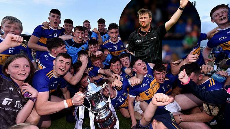 23 July 2019; Tipperary players and supporters celebrate with the cup following the Bord Gais Energy Munster GAA Hurling Under 20 Championship Final match between Tipperary and Cork at Semple Stadium in Thurles, Co Tipperary. Photo by Sam Barnes/Sportsfile