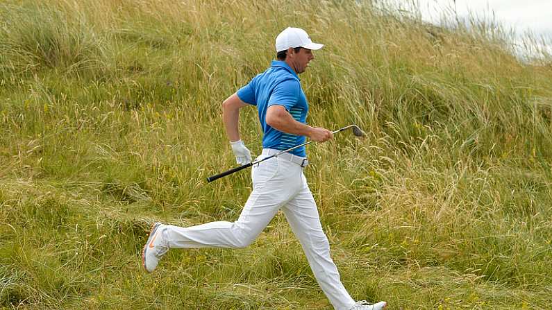 7 July 2018; Rory McIlroy of Northern Ireland runs through the rough at the 1st hole during Day Three of the Dubai Duty Free Irish Open Golf Championship at Ballyliffin Golf Club in Ballyliffin, Co. Donegal. Photo by Oliver McVeigh/Sportsfile