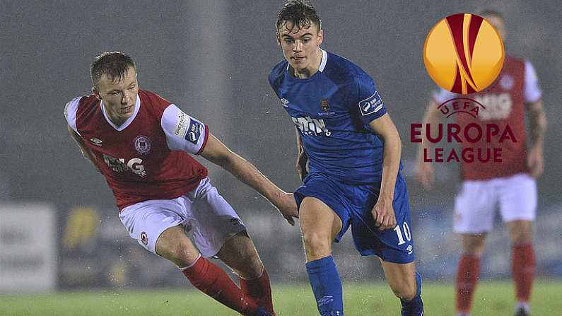 15 March 2019; Scott Twine of Waterford FC in action against Jamie Lennon of St Patrick's Athletic during the SSE Airtricity League Premier Division match between Waterford and St Patrick's Athletic at the RSC in Waterford. Photo by Matt Browne/Sportsfile