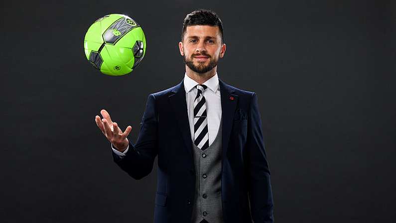 11 October 2018; Republic of Ireland's Shane Long launches the new Autumn Winter Collections from official sponsor Benetti Menswear at the Castleknock Hotel in Dublin. Photo by Stephen McCarthy/Sportsfile