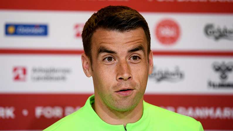 6 June 2019; Seamus Coleman during a Republic of Ireland press conference at Telia Parken in Copenhagen, Denmark. Photo by Stephen McCarthy/Sportsfile