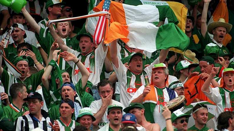 18 June 1994; Republic of Ireland fans celebrate after victory over Italy, 1994 World Cup, The Giants Stadium, New Jersey. Picture credit: David Maher / SPORTSFILE