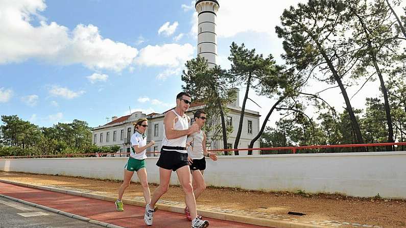 14 January 2010; Race walkers Olive Loughnane, Jamie Costin and Robert Heffernan, right, in action during an Athletics Ireland Winter Training Camp ahead of the 2010 athletics season. Monte Gordo, Algarve, Portugal. Picture credit: Brendan Moran / SPORTSFILE