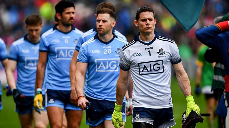 23 June 2019; Dublin captain Stephen Cluxton leads his players in the pre match parade before the Leinster GAA Football Senior Championship Final match between Dublin and Meath at Croke Park in Dublin. Photo by Ray McManus/Sportsfile