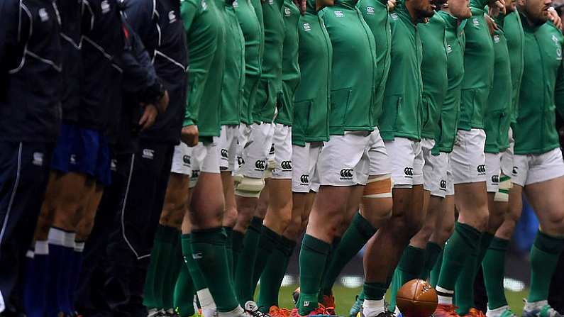 16 March 2019; The Ieland team line up for the anthems prior to the Guinness Six Nations Rugby Championship match between Wales and Ireland at the Principality Stadium in Cardiff, Wales. Photo by Brendan Moran/Sportsfile