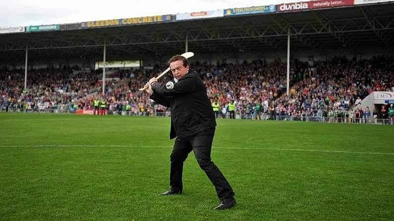 22 August 2015; Marty Morrissey, takes part in the half time crossbar challenge. Bord Gais Energy GAA Hurling All Ireland U21 Championship, Semi-Final, Limerick v Antrim. Semple Stadium, Thurles, Co. Tipperary. Picture credit: Daire Brennan / SPORTSFILE