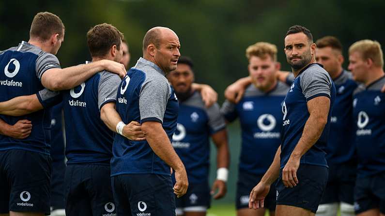 27 August 2019; Rory Best, left, and Dave Kearney during Ireland Rugby squad training at Carton House in Maynooth, Kildare. Photo by Ramsey Cardy/Sportsfile