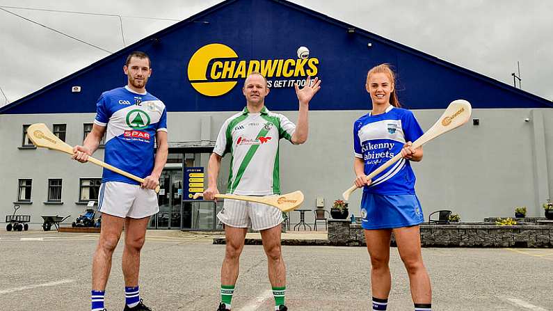 6 June 2019; Tommy Walsh, centre, Tullaroan and Kilkenny with Collette Dormer, Paulstown/Gorebridge and Kilkenny with Eamonn Dillon, Naomh Fionnbarra and Dublin, pictured at the announcement that Chadwicks are the new sponsor of the Leinster GAA Chadwicks Club Hurling League were Collette Dormer, Paulstown/Gorebridge and Kilkenny, Tommy Walsh, Tullaroan and Kilkenny and Eamonn Dillon, Naomh Fionnbarra and Dublin at Chadwicks Lucan, Laraghcon, Lucan, Co. Dublin. Chadwicks today launched the Chadwicks Kit-Out competition to celebrate the sponsorship, offering clubs in Leinster the chance to win over 20,000 worth of product to improve their clubhouse facilities. To enter go to chadwicks.ie Photo by Matt Browne/Sportsfile