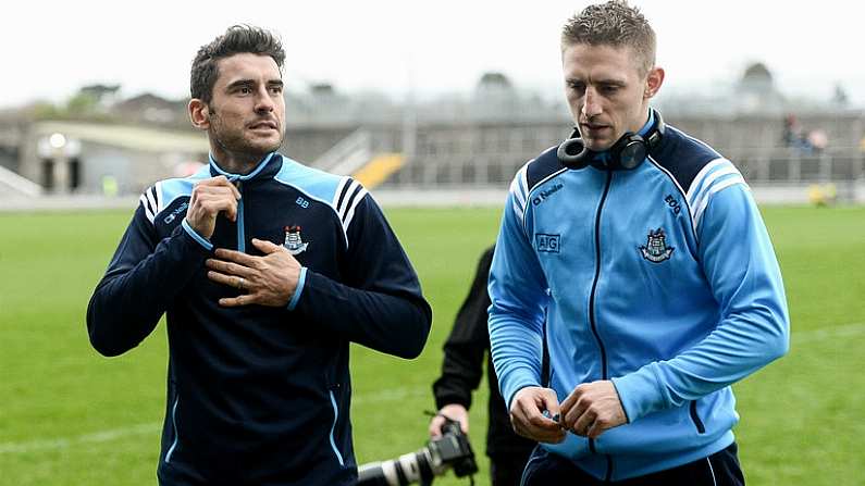 18 March 2017; Bernard Brogan, left, and Eoghan O'Gara of Dublin walk the pitch before the Allianz Football League Division 1 Round 5 match between Kerry and Dublin at Austin Stack Park in Tralee, Co Kerry. Photo by Diarmuid Greene/Sportsfile