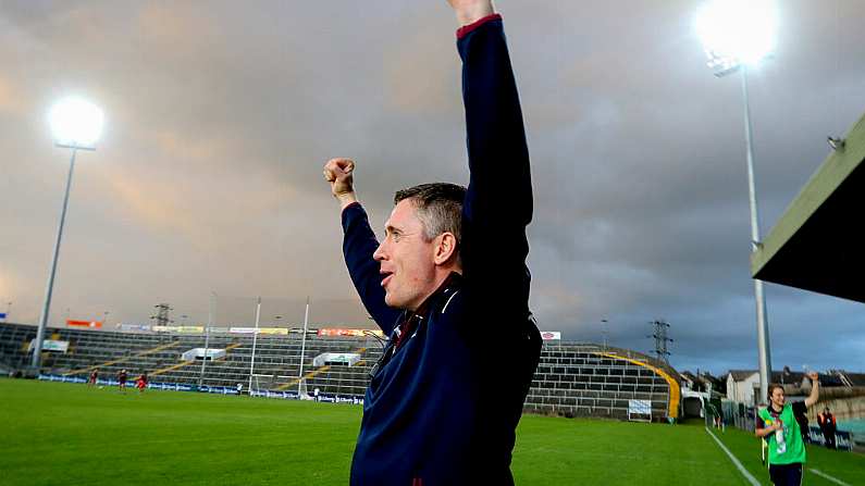 REPRO FREE***PRESS RELEASE NO REPRODUCTION FEE*** EDITORIAL USE ONLY Liberty Insurance All-Ireland Senior Camogie Championship Semi-Final, LIT Gaelic Grounds, Limerick 17/8/2019 Cork vs Galway Galway manager Cathal Murray celebrates at the final whistle  Mandatory Credit INPHO/Ryan Byrne