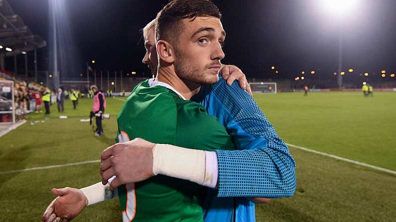 6 September 2019; Troy Parrott and Caoimhin Kelleher of Republic of Ireland following the UEFA European U21 Championship Qualifier Group 1 match between Republic of Ireland and Armenia at Tallaght Stadium in Tallaght, Dublin. Photo by Stephen McCarthy/Sportsfile