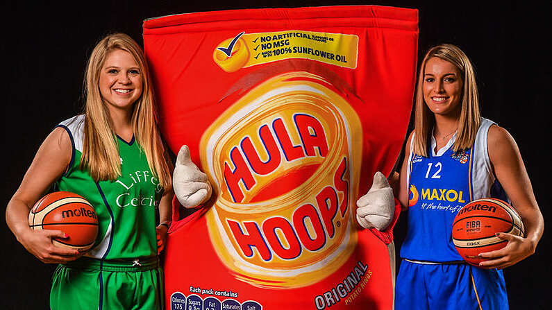 18 September 2019; Kylee Smith of Liffey Celtic, left, and Maria Palarino of Maxol WIT Wildcats pictured at the 2019/2020 Basketball Ireland Season Launch and Hula Hoops National Cup draw at the National Basketball Arena in Tallaght, Dublin. Photo by David Fitzgerald/Sportsfile