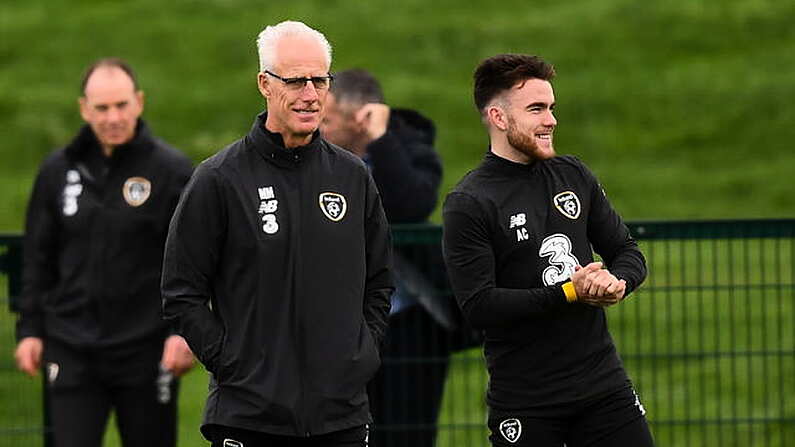 7 October 2019; Republic of Ireland manager Mick McCarthy and Aaron Connolly during a Republic of Ireland training session at the FAI National Training Centre in Abbotstown, Dublin. Photo by Stephen McCarthy/Sportsfile