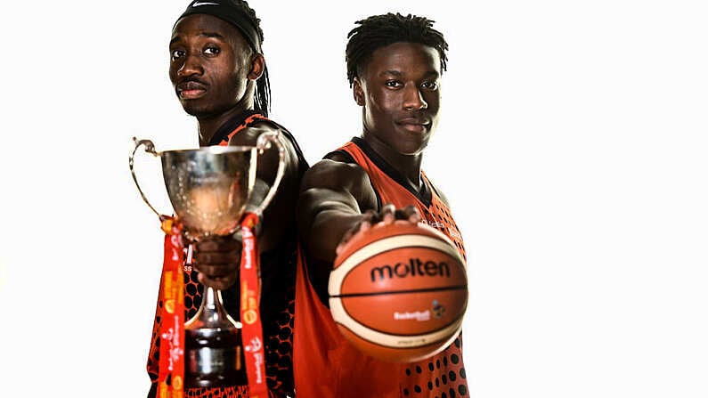 18 September 2019; Farouq Raheem and Emmanuel Esuku of Pyrobel Killester pictured at the 2019/2020 Basketball Ireland Season Launch and Hula Hoops National Cup draw at the National Basketball Arena in Tallaght, Dublin. Photo by Sam Barnes/Sportsfile *** NO REPRODUCTION FEE ***