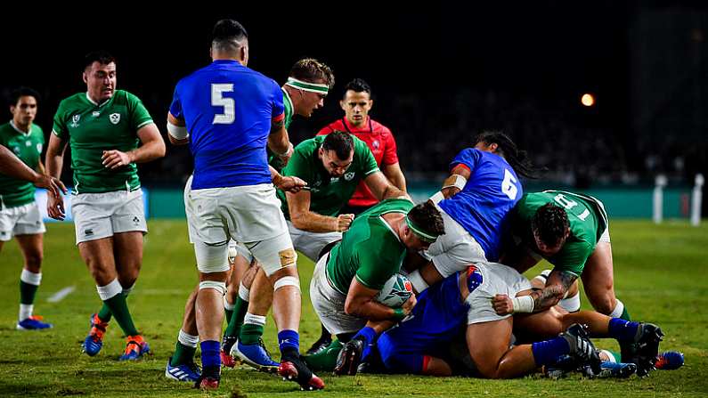 12 October 2019; CJ Stander of Ireland charges for the line during the 2019 Rugby World Cup Pool A match between Ireland and Samoa at the Fukuoka Hakatanomori Stadium in Fukuoka, Japan. Photo by Brendan Moran/Sportsfile