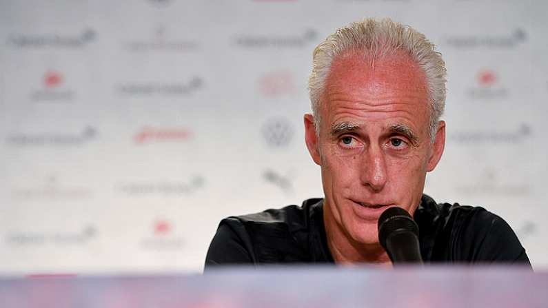 14 October 2019; Republic of Ireland manager Mick McCarthy during a Republic of Ireland press conference at Stade de Geneve in Geneva, Switzerland. Photo by Seb Daly/Sportsfile