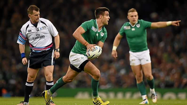 11 October 2015; Conor Murray and Ian Madigan, right, Ireland. 2015 Rugby World Cup Pool D, Ireland v France. Millennium Stadium, Cardiff, Wales. Picture credit: Stephen McCarthy / SPORTSFILE