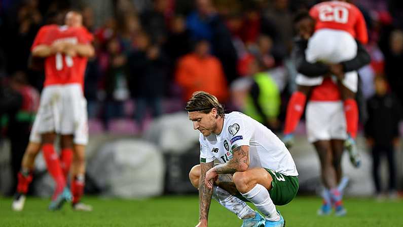 15 October 2019; Jeff Hendrick of Republic of Ireland at the final whistle following his side's defeat during the UEFA EURO2020 Qualifier match between Switzerland and Republic of Ireland at Stade de Geneve in Geneva, Switzerland. Photo by Seb Daly/Sportsfile