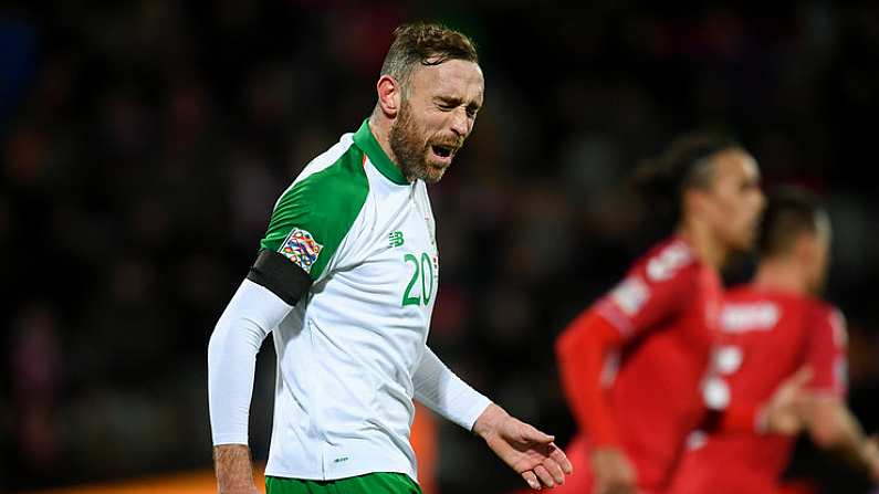 19 November 2018; Richard Keogh of Republic of Ireland during the UEFA Nations League B match between Denmark and Republic of Ireland at Ceres Park in Aarhus, Denmark. Photo by Stephen McCarthy/Sportsfile