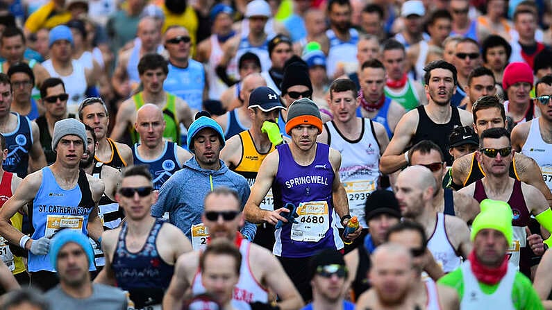 27 October 2019; Ryan Galway from Londonderry in todays 2019 KBC Dublin Marathon. 22,500 runners took to the Fitzwilliam Square start line today to participate in the 40th running of the KBC Dublin Marathon, making it the fifth largest marathon in Europe.  Photo by Ramsey Cardy/Sportsfile