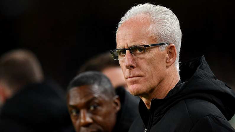 18 November 2019; Republic of Ireland manager Mick McCarthy, right, and Republic of Ireland assistant coach Terry Connor look on ahead of the UEFA EURO2020 Qualifier match between Republic of Ireland and Denmark at the Aviva Stadium in Dublin. Photo by Seb Daly/Sportsfile