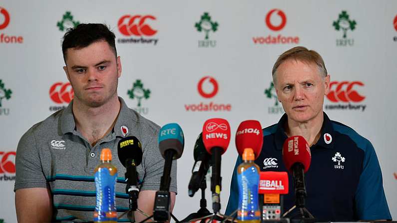 14 March 2019; Head coach Joe Schmidt and James Ryan during an Ireland rugby press conference at Carton House in Maynooth, Kildare. Photo by Brendan Moran/Sportsfile