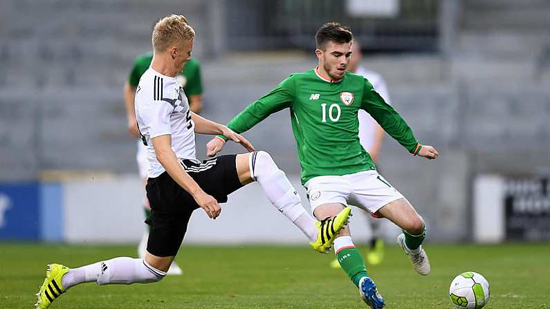 11 September 2018; Ryan Manning of Republic of Ireland in action against Timo Baumgartl of Germany during the UEFA European U21 Championship Qualifier Group 5 match between Republic of Ireland and Germany at Tallaght Stadium in Tallaght, Dublin. Photo by Brendan Moran/Sportsfile