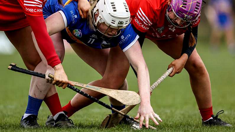 Mairead Eviston of Tipperary and Orlaith-Cahalane of Cork compete for the sliotar during the Very Camogie League Division 1 clash. Photo credit: INPHO