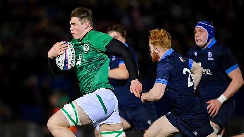 10 March 2023; Diarmuid Mangan of Ireland during the U20 Six Nations Rugby Championship match between Scotland and Ireland at Scotstoun Stadium in Glasgow, Scotland. Photo by Brendan Moran/Sportsfile