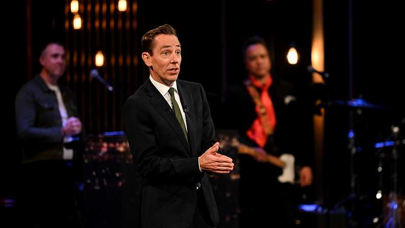 20 May 2022; The Late Late Show presenter Ryan Tubridy during the FAI Centenary Late Late Show Special at RTE Studios in Dublin. Photo by Stephen McCarthy/Sportsfile