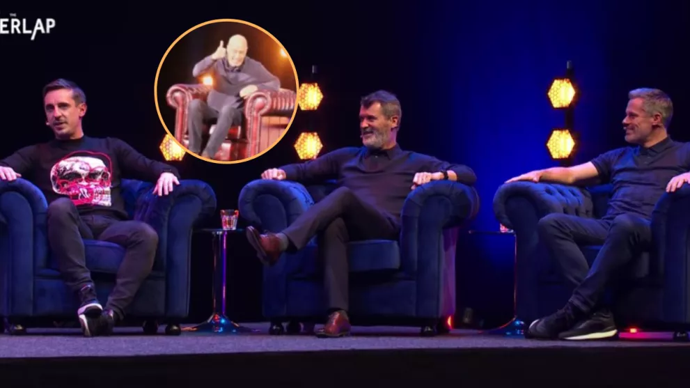 Paul McGrath Roy Keane Neville and Carragher on stage at the Overlap podcast