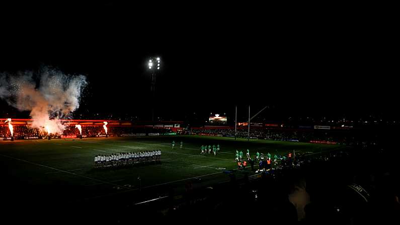 10 February 2023; Ireland players make their way out onto the pitch before the U20 Six Nations Rugby Championship match between Ireland and France at Musgrave Park in Cork. Photo by Eoin Noonan/Sportsfile