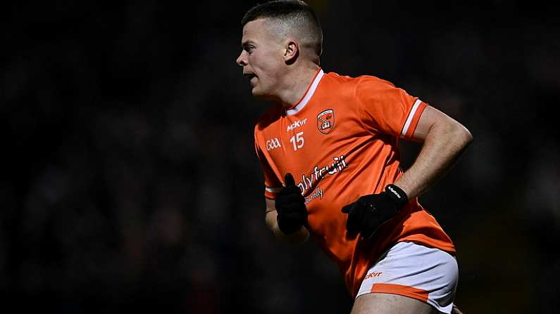 28 January 2023; Aidan Nugent of Armagh during the Allianz Football League Division 1 match between Monaghan and Armagh at St Mary's Park in Castleblayney, Monaghan. Photo by Ramsey Cardy/Sportsfile