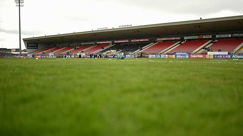 16 April 2023; A general view before the Ulster GAA Football Senior Championship Quarter-Final match between Tyrone and Monaghan at O'Neill's Healy Park in Omagh, Tyrone. Photo by Ramsey Cardy/Sportsfile