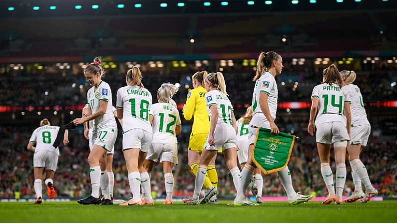 31 July 2023; Republic of Ireland players prepare for the team photograph before the FIFA Women's World Cup 2023 Group B match between Republic of Ireland and Nigeria at Brisbane Stadium in Brisbane, Australia. Photo by Stephen McCarthy/Sportsfile