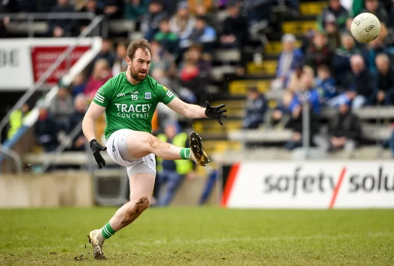 Fermanagh footballer Seán Quigley taking a point 