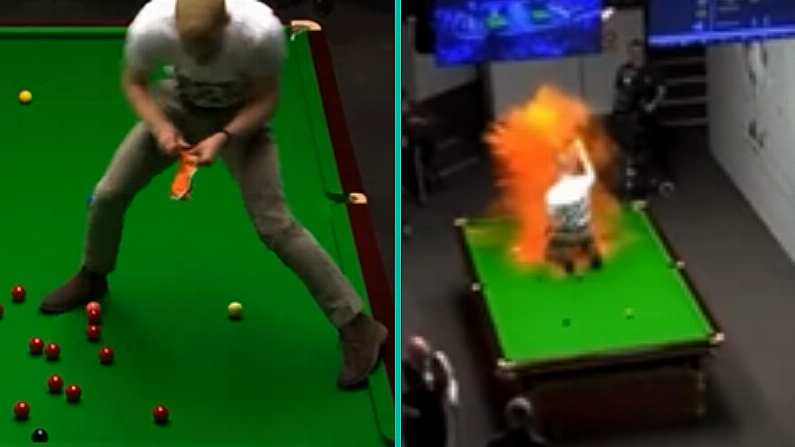 Mad Scenes At The Snooker As Protestor Hops On Table And Stops Play